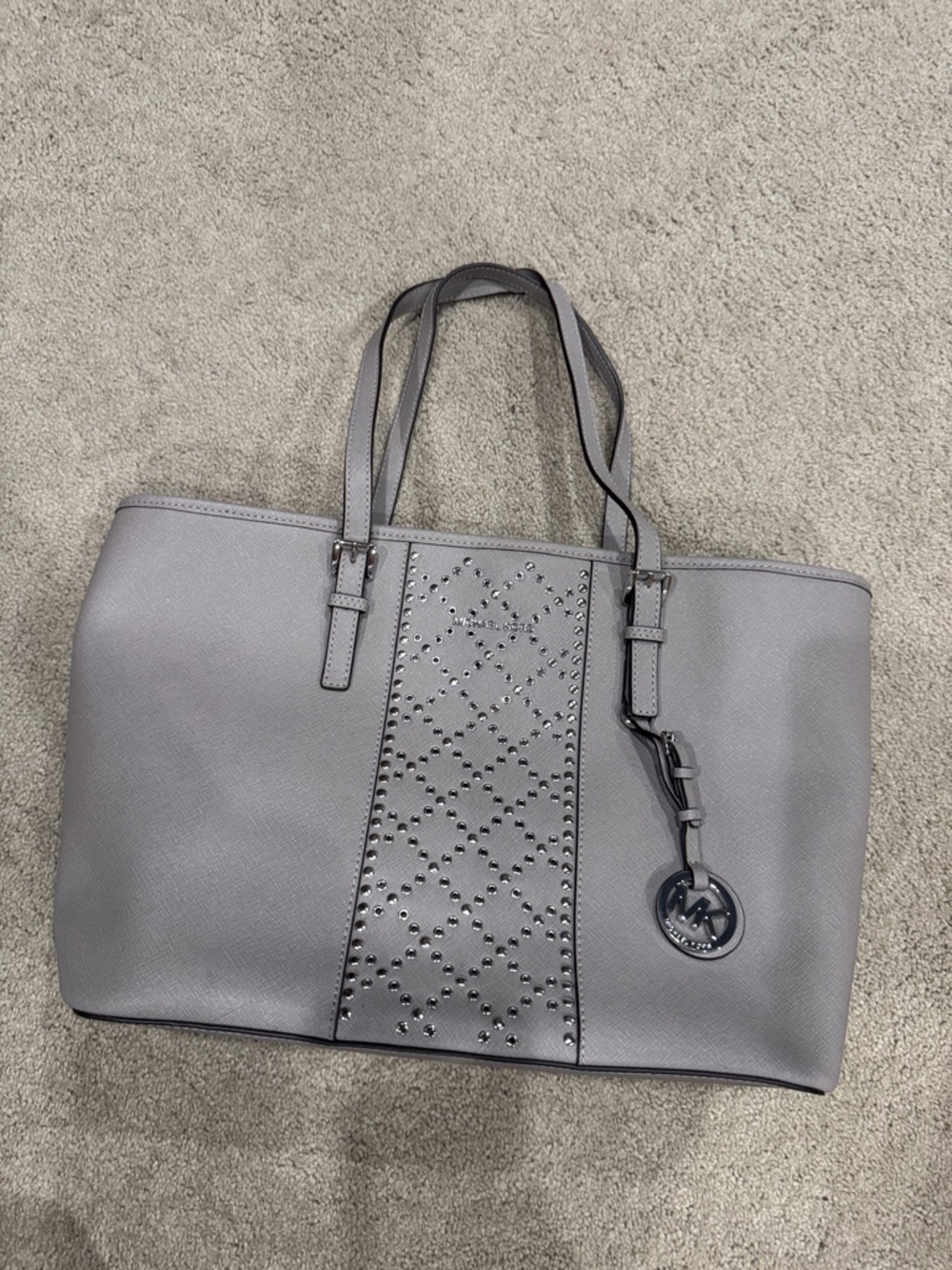 Michael Kors Gray Studded Saffiano Leather Tote